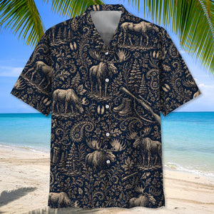 Midnight Moose Hunting Paisley Hawaiian Shirt