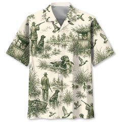 Duck Hunting Toile Vintage Art Hawaiian Shirt
