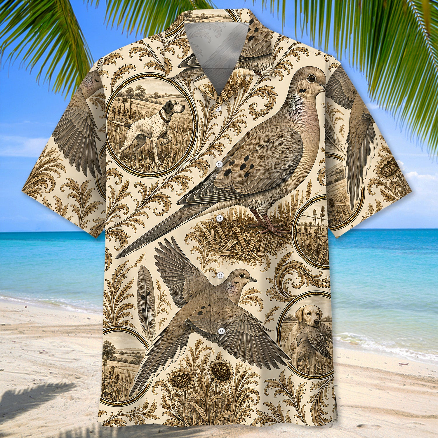 Vintage Dove Hunting Toile Hawaiian Shirt