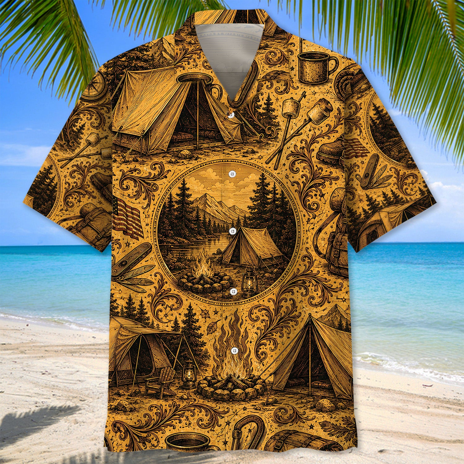 Tent Camping Vintage Legend Art Hawaiian Shirt
