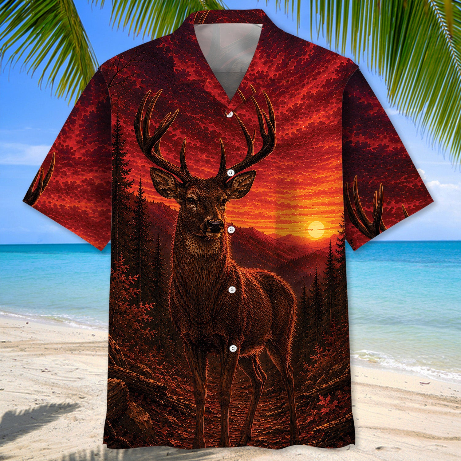 Deer Hunting Burnt Sky Hawaiian Shirt