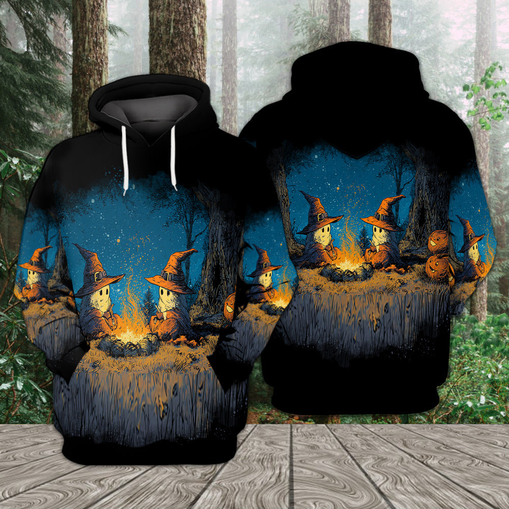 Spooky Pumpkin Campfire Night All Over Print Shirt