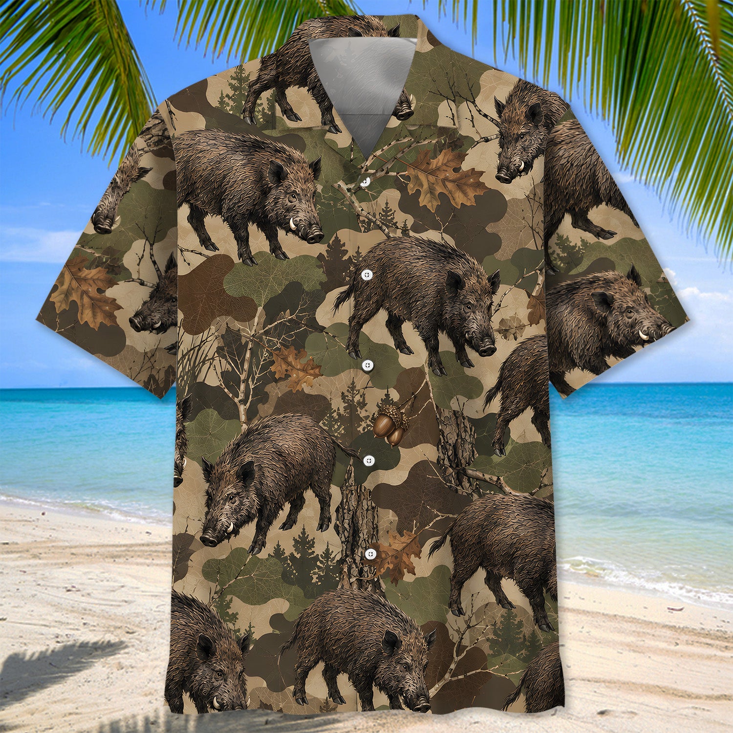 Feral Hog Woodland Hunting Camo Hawaiian Shirt