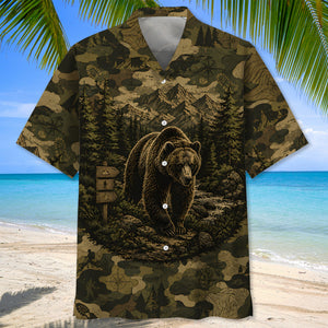 Grizzly Bear Forest Camouflage Dark Hawaiian Shirt