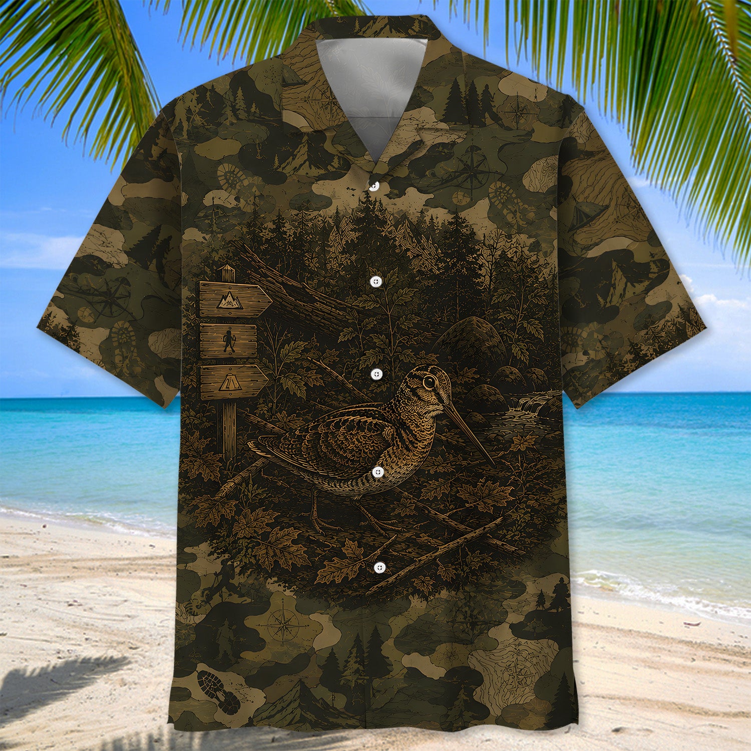 Woodcock Camouflage Dark Hawaiian Shirt