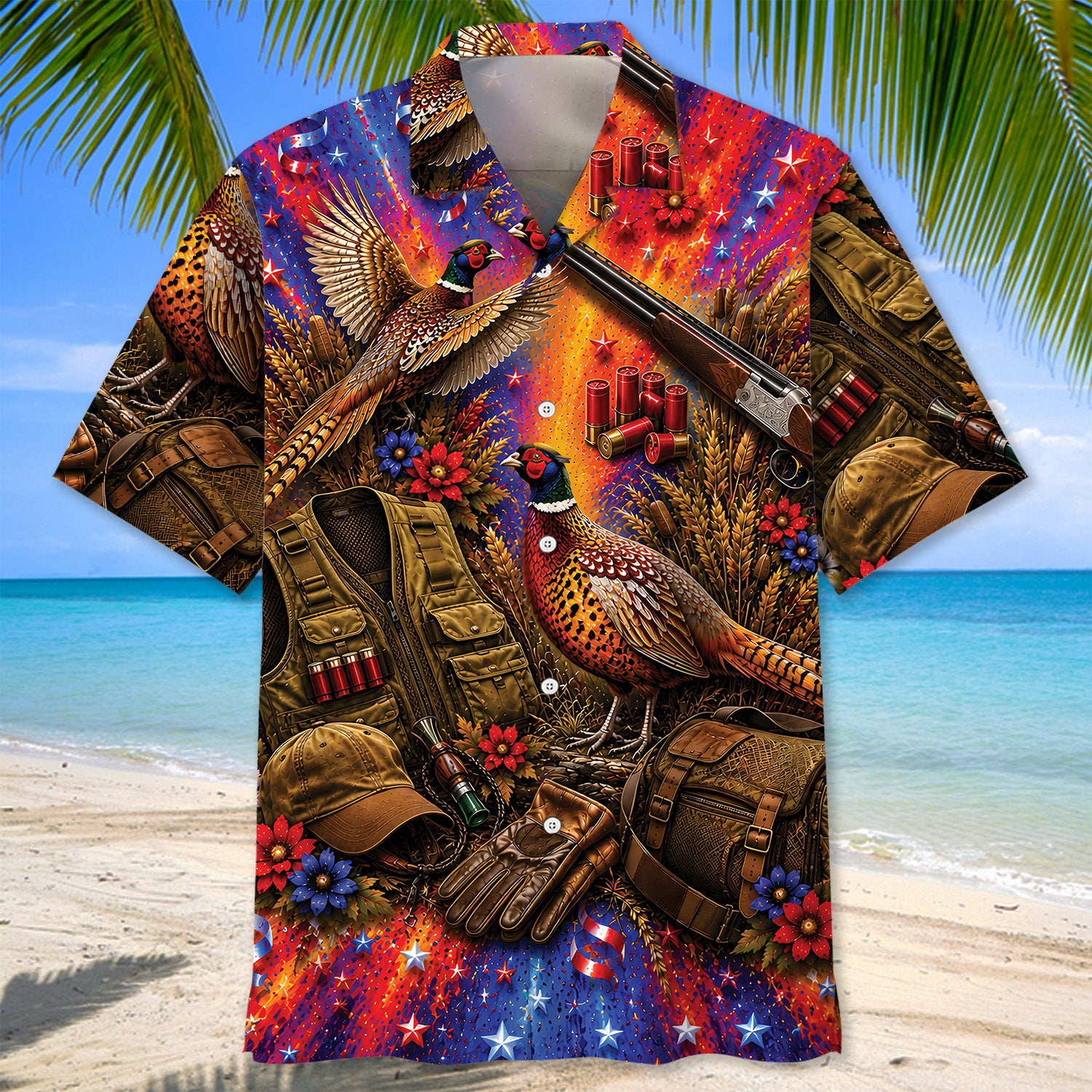 Colorful Pheasant Hunting Vintage Art Hawaiian Shirt