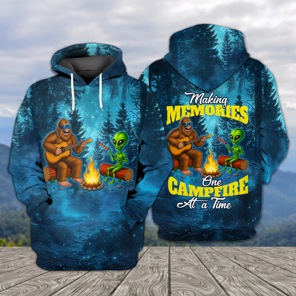Bigfoot And Alien Making Memories One Campfire At A Time Christmas All Over Print Shirt