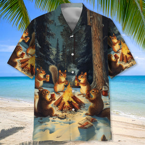 Funny Squirrel Drinking Campsite Hawaiian Shirt