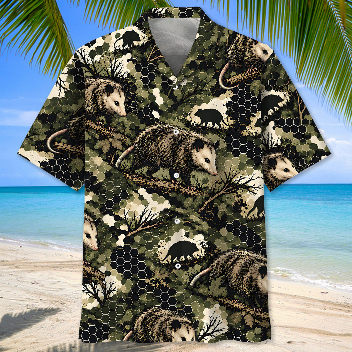 Tactical Hexagonal Opossum Camo Hawaiian Shirt