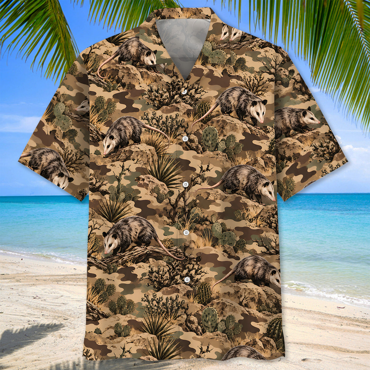 Desert Opossum Camo Pattern Hawaiian Shirt