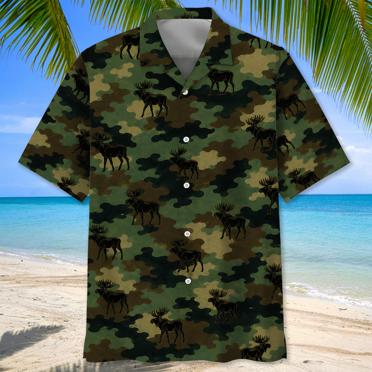 Moose Camouflage Millitary Hawaiian Shirt