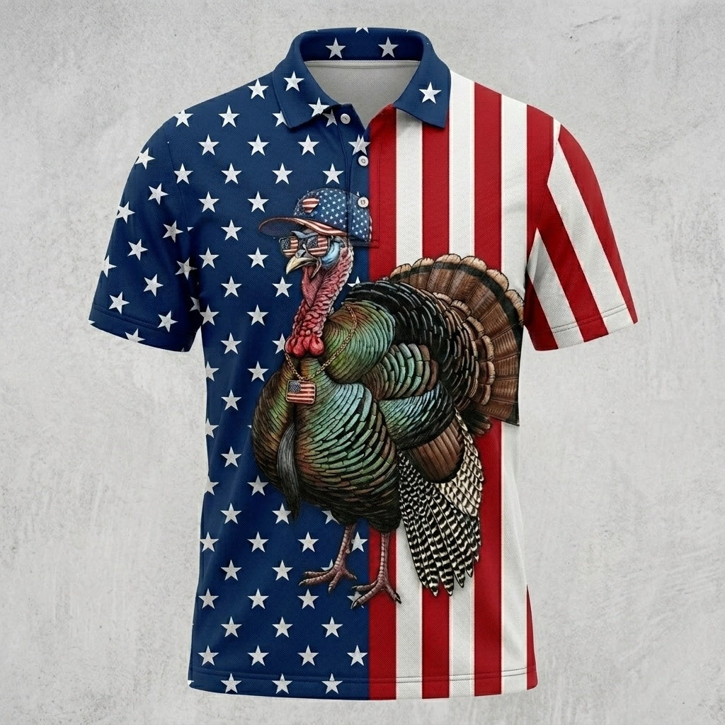 America Wild Turkey Hunting Funny Men Polo Shirt