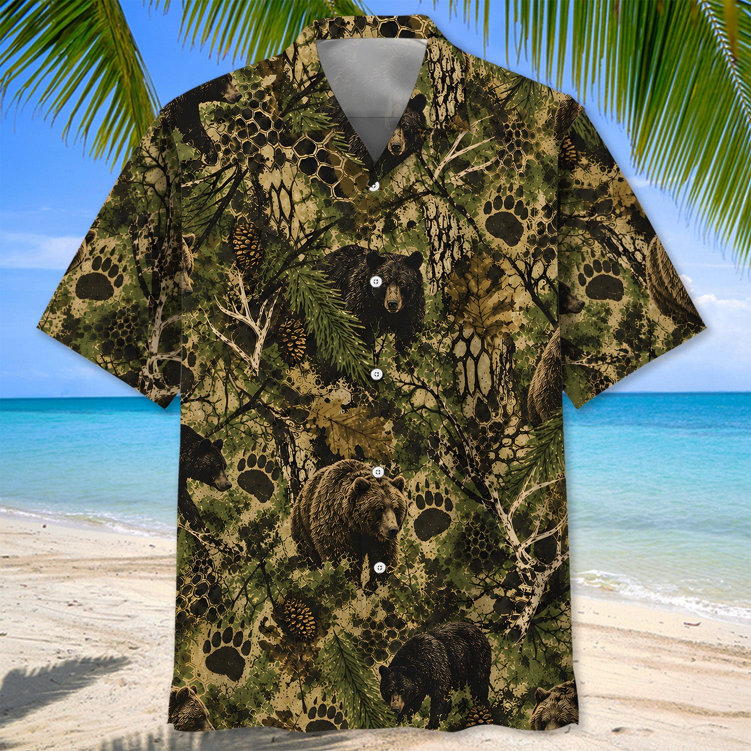 Bear Hunting Hex Camo Hawaiian Shirt