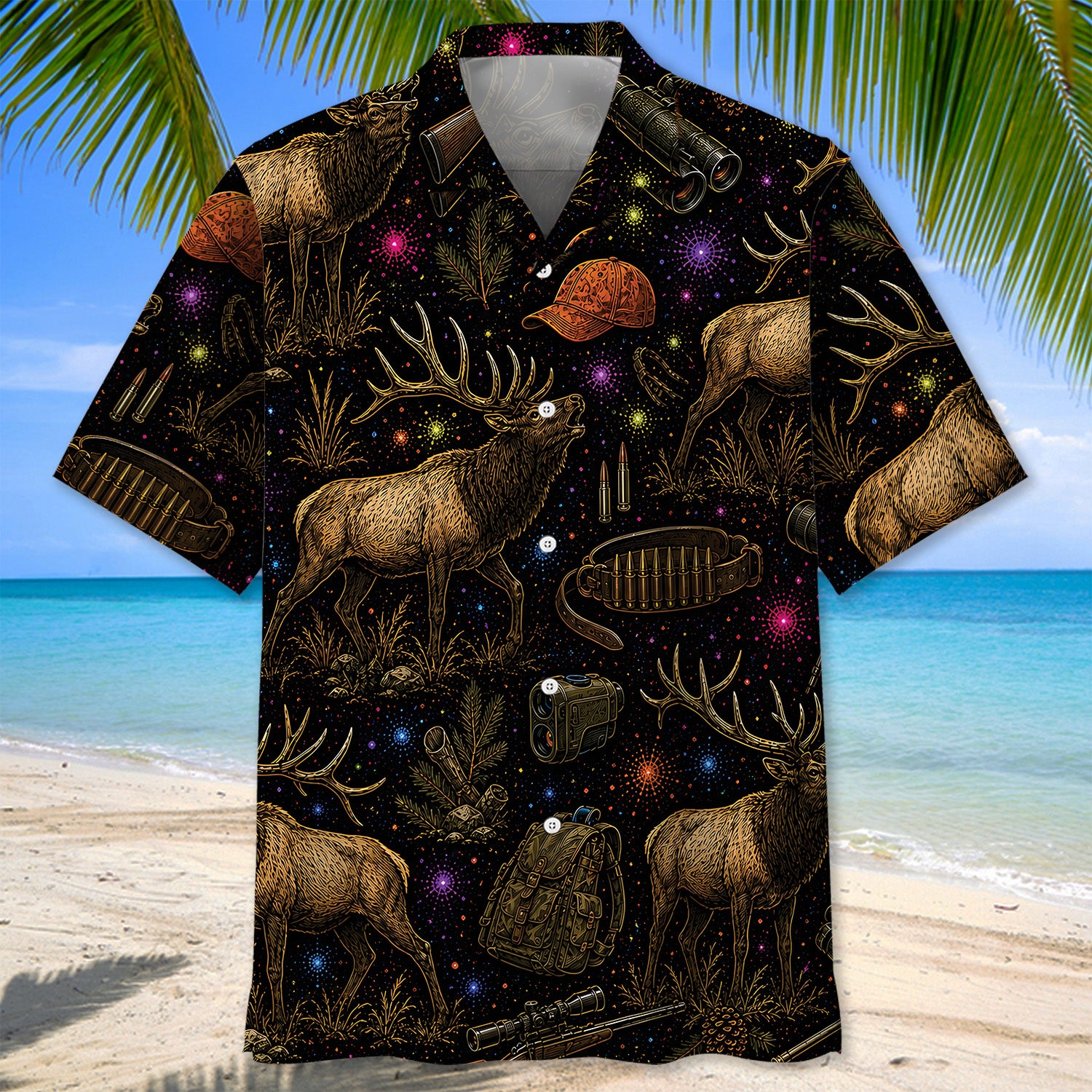 Retro Elk Hunting Colorful Hawaiian Shirt