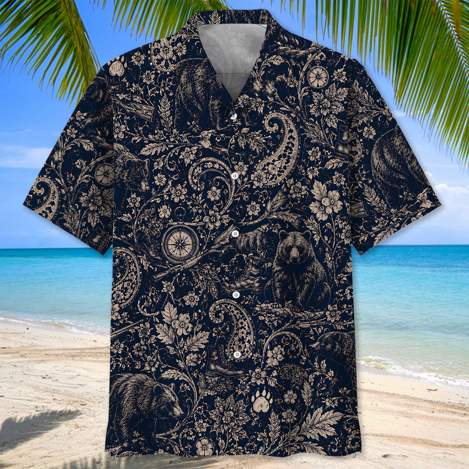 Midnight Bear Hunting Paisley Hawaiian Shirt