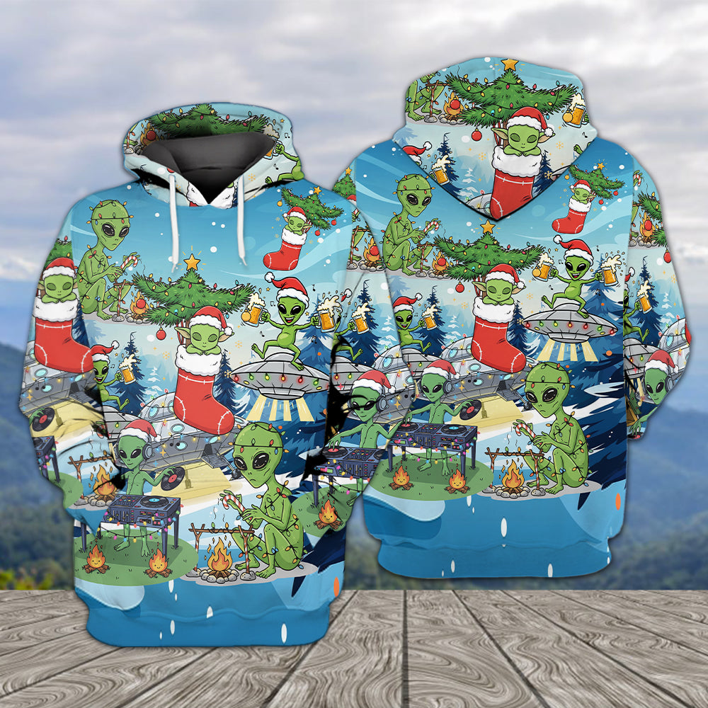 Alien Camping In Santa Custume All Over Print Shirt