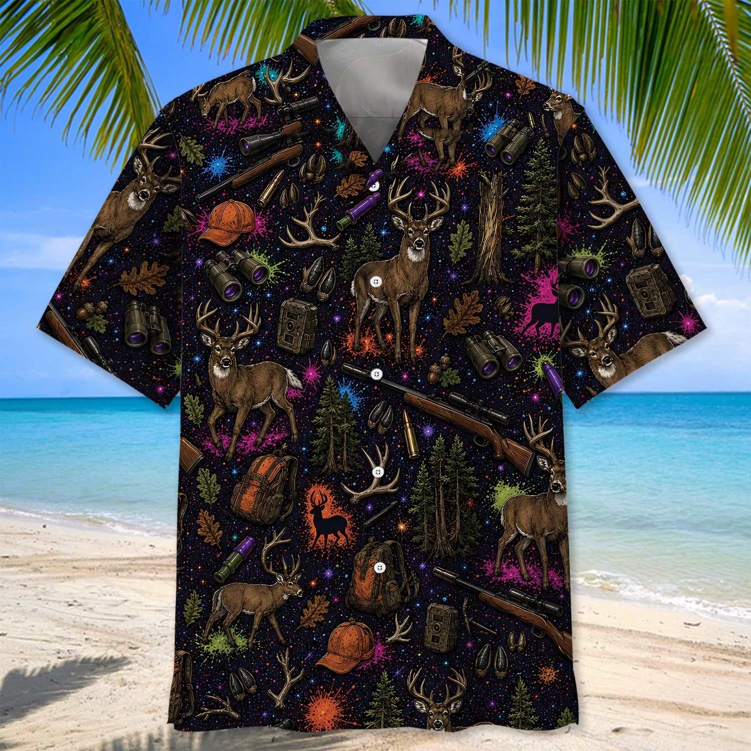 Retro Deer Hunting Colorful Hawaiian Shirt
