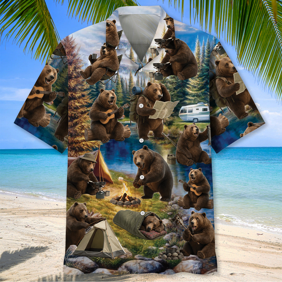 Funny Bear Camping Hawaiian Shirt
