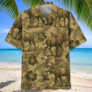 Moose Hibiscus Camouflage Hawaiian Shirt