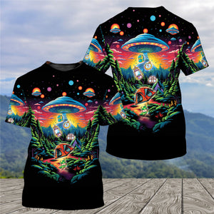 Alien UFO Abduction On Camping Site Night All Over Print Shirt