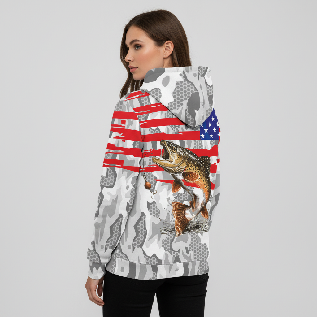 Camo American Flag Trout Fish Fishing All Over Print Shirt