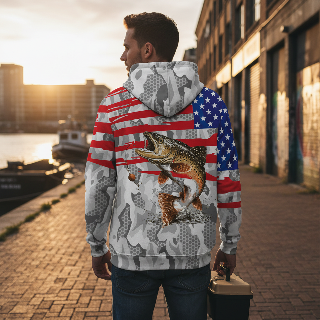 Camo American Flag Trout Fish Fishing All Over Print Shirt