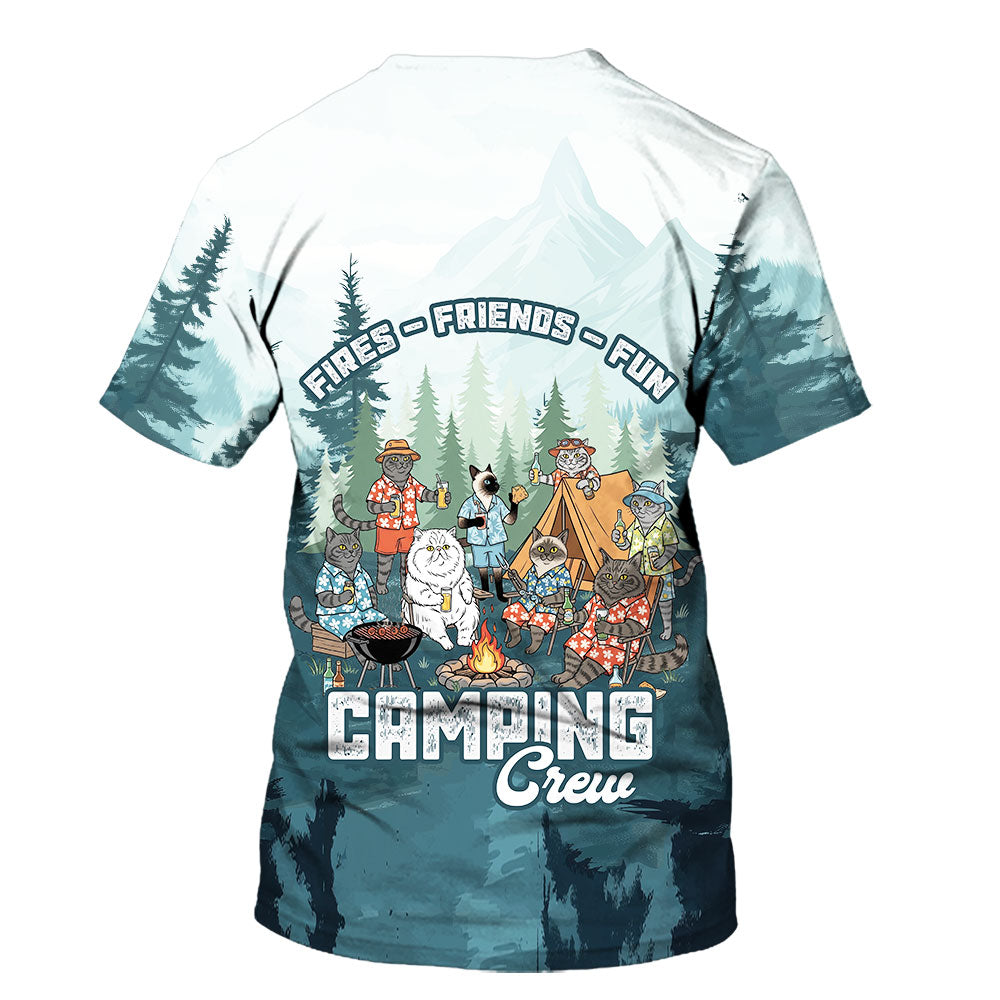 Friends, Fires, Fun Camping Crew Cats All Over Print Shirt