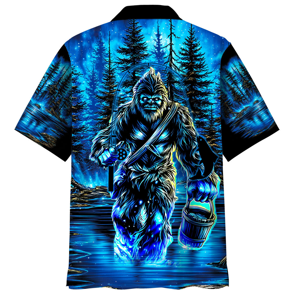 Bigfoot Fishing Blue Moon Light Hawaiian Shirt