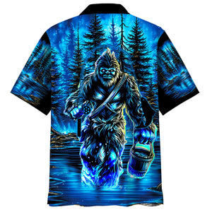 Bigfoot Fishing Blue Moon Light Hawaiian Shirt