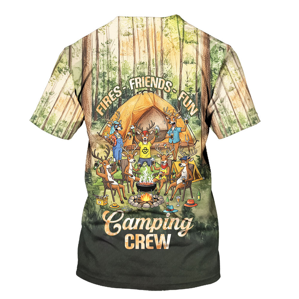 Friends, Fires, Fun Camping Crew Deer All Over Print Shirt