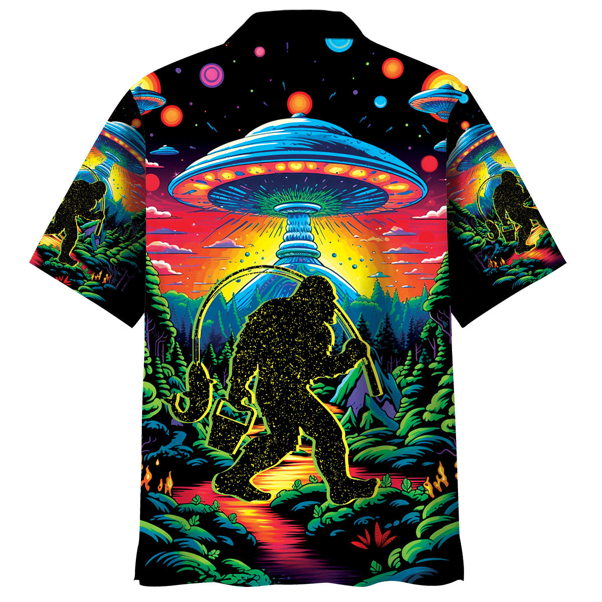 Bigfoot Fishing Forest Hawaiian Shirt