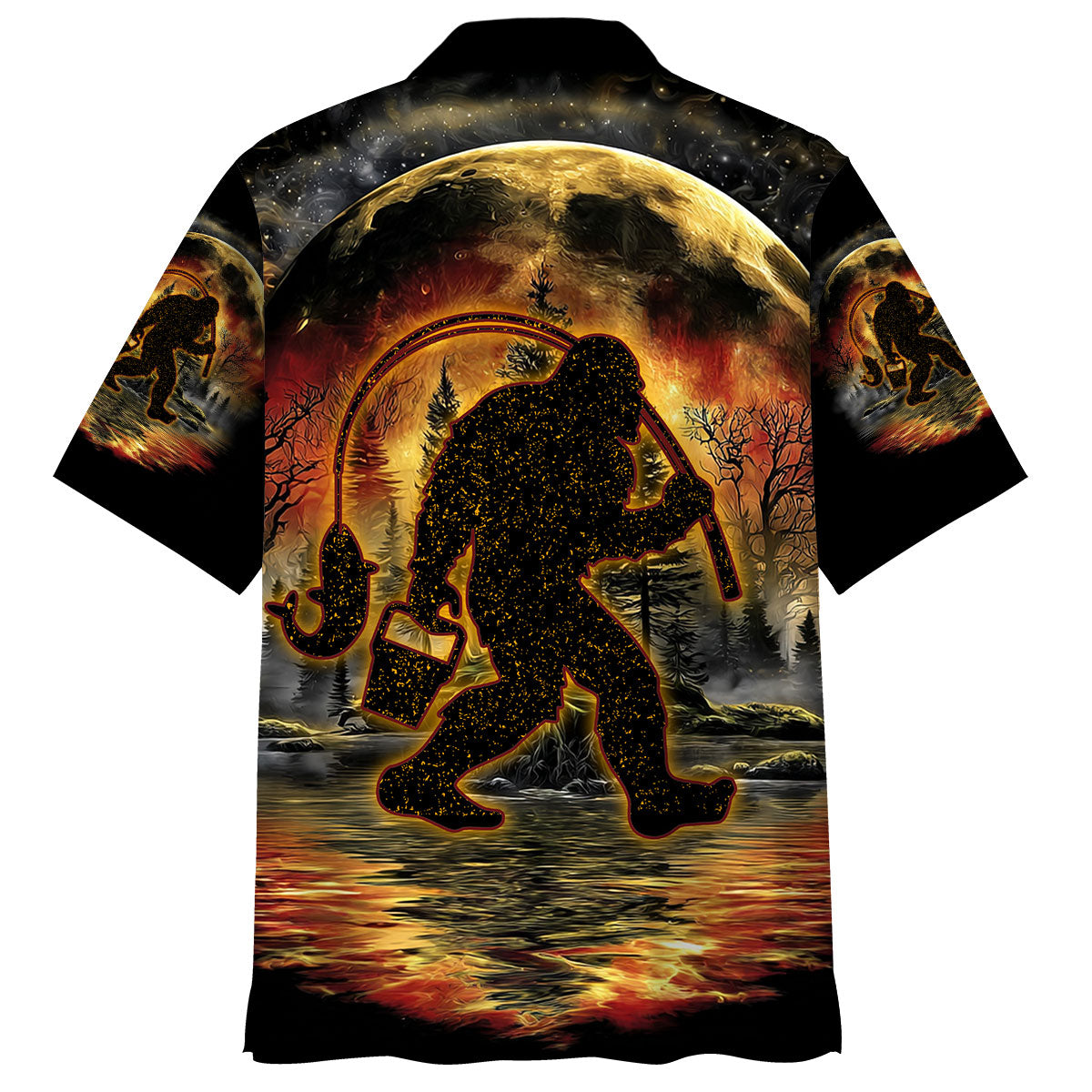 Fiery Bigfoot Fishing Hawaiian Shirt