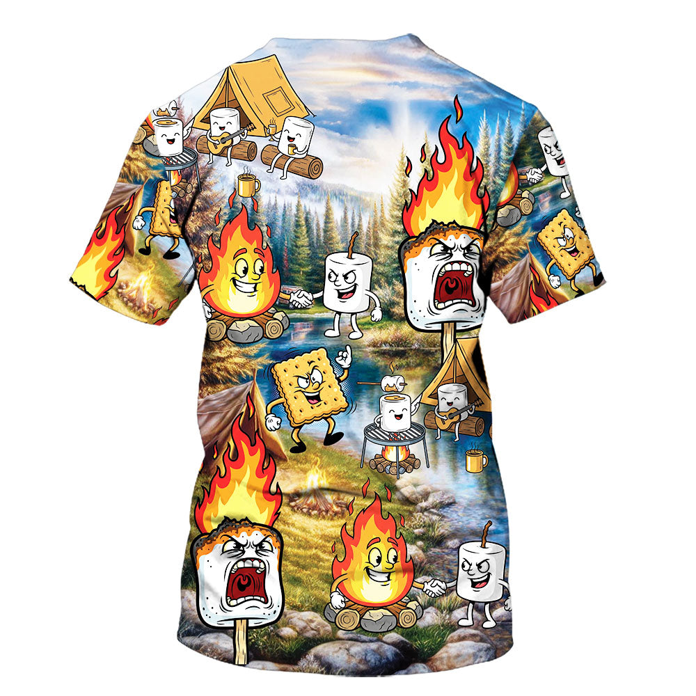 Vintage Camping Burnt Mashmallow All Over Print Shirt