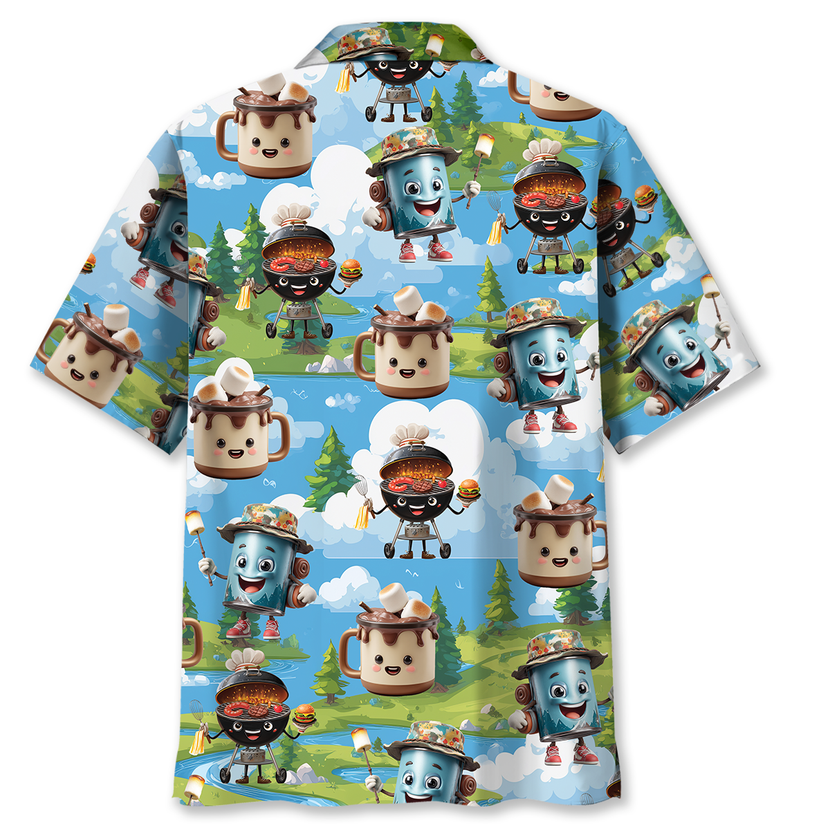 Camping Food Cartoon Character Hawaiian Shirt