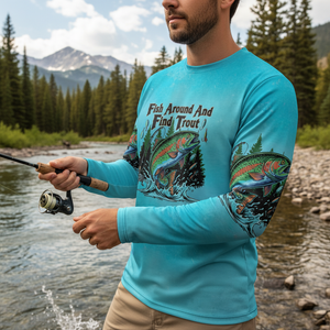 Fish Around And Find Trout Retro Graphic All Over Print Shirt