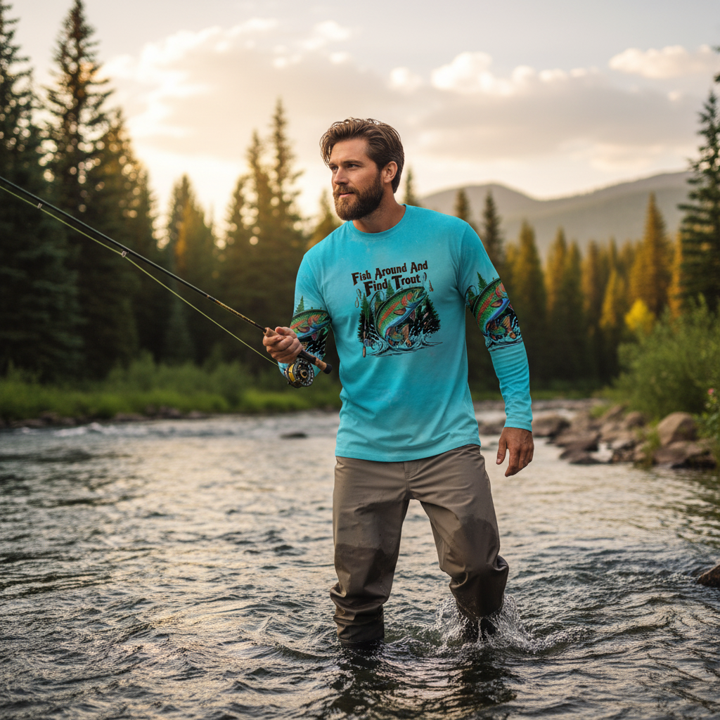 Fish Around And Find Trout Retro Graphic All Over Print Shirt