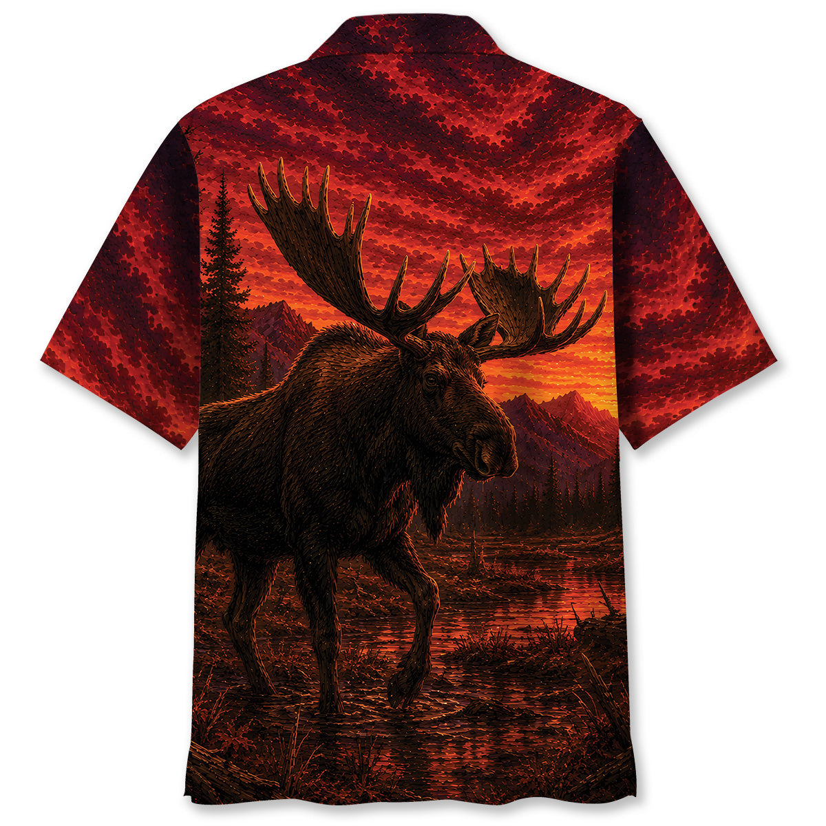 Moose Hunting Burnt Sky Hawaiian Shirt