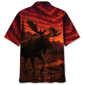 Moose Hunting Burnt Sky Hawaiian Shirt