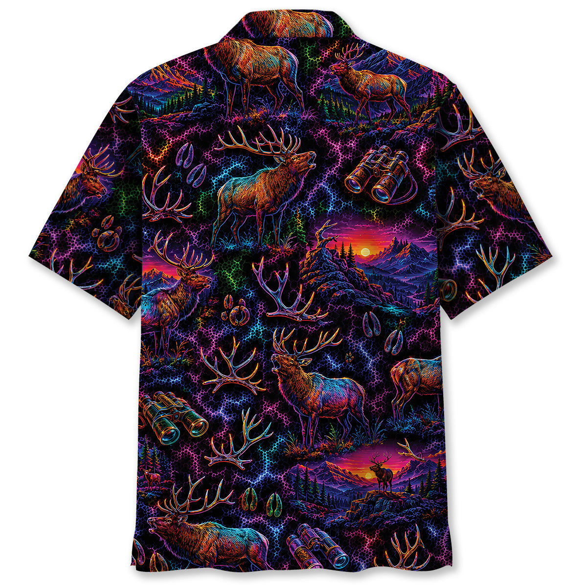 Midnight Elk Hunting Neon Hawaiian Shirt