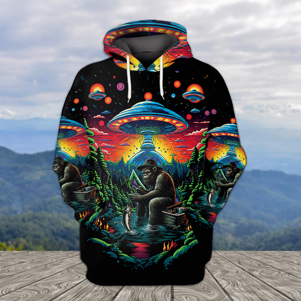 Bassquatch Bigfoot Fishing Forest All Over Print Shirt