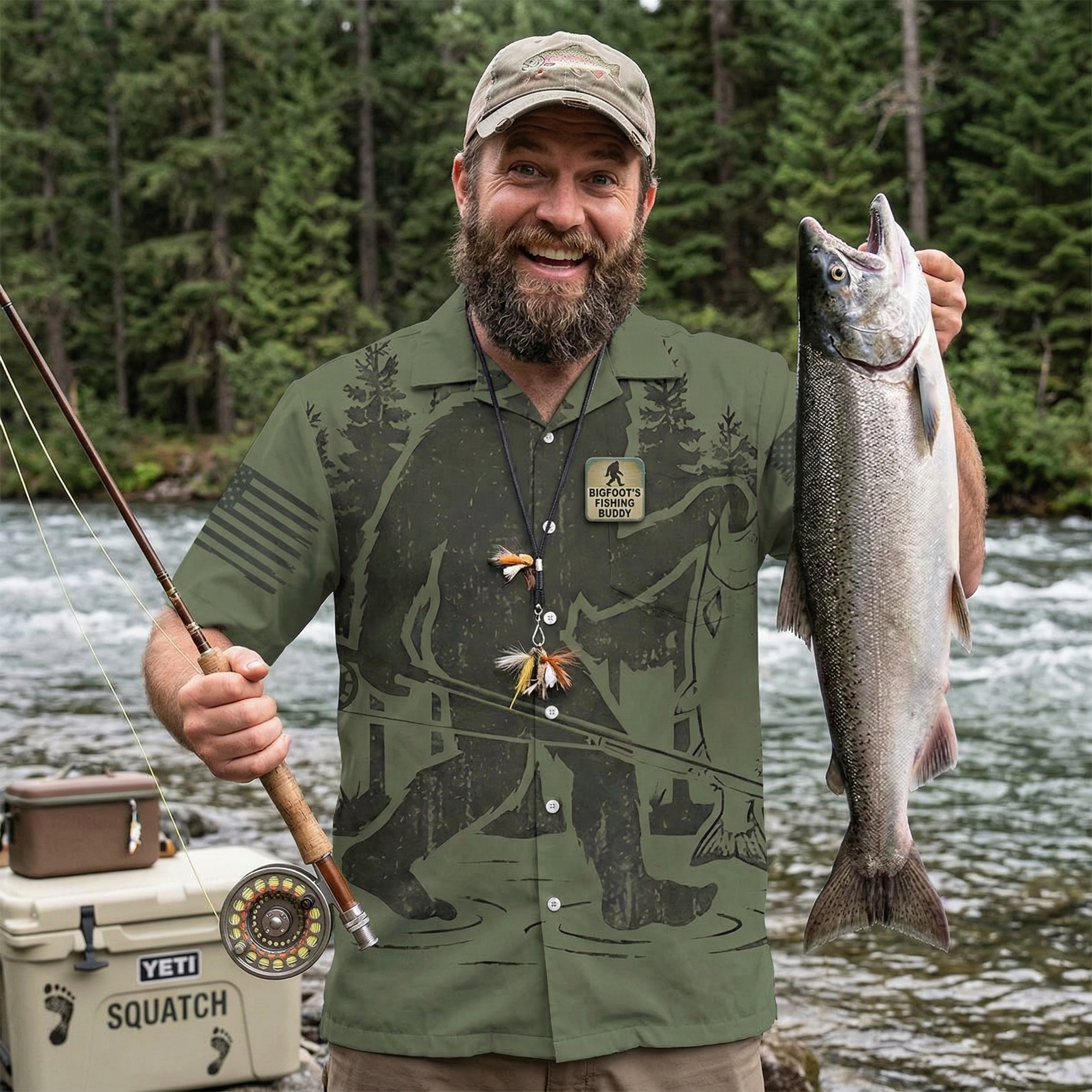 Bigfoot Fishing Funy Fisher Man Hawaiian Shirt