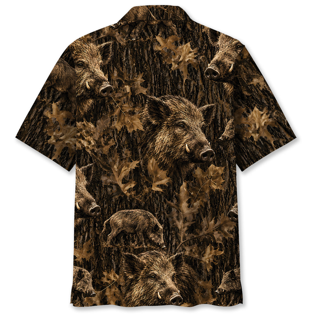 Vintage Feral Pig Art Camo Hawaiian Shirt