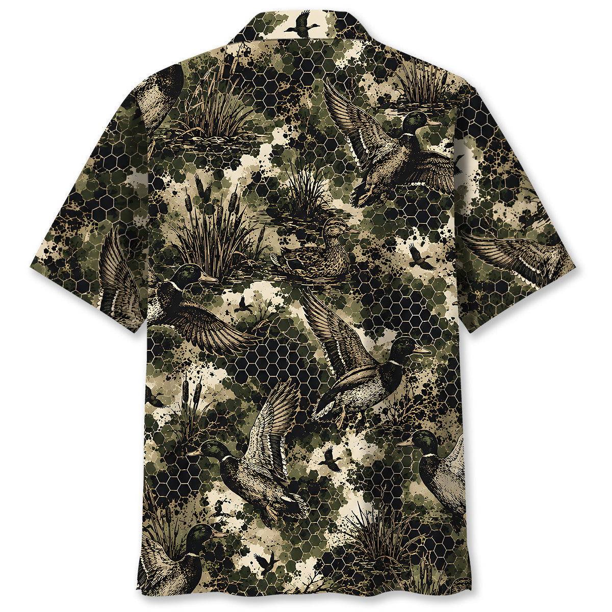 Tactical Hexagonal Duck Hunting Camo Hawaiian Shirt