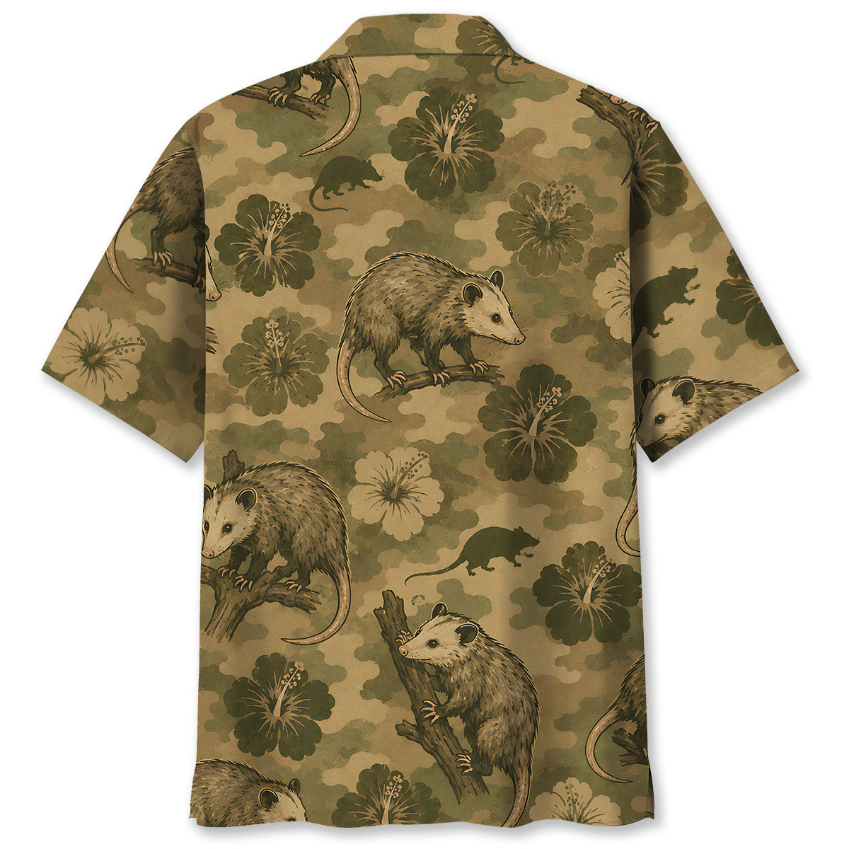 Opossum Hibiscus Camouflage Hawaiian Shirt