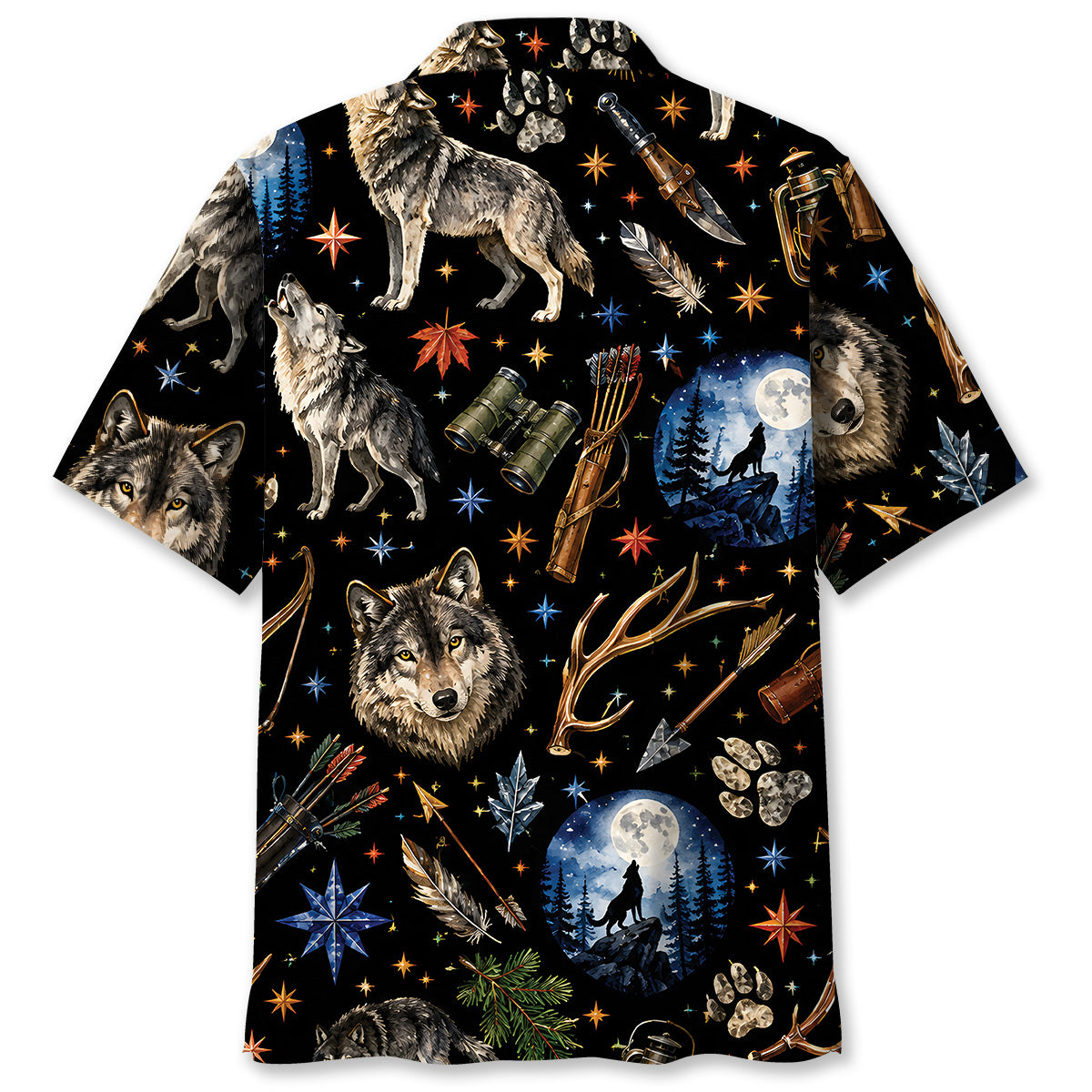 Wolf Hunting Retro Black Hawaiian Shirt