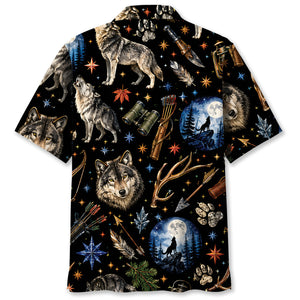 Wolf Hunting Retro Black Hawaiian Shirt