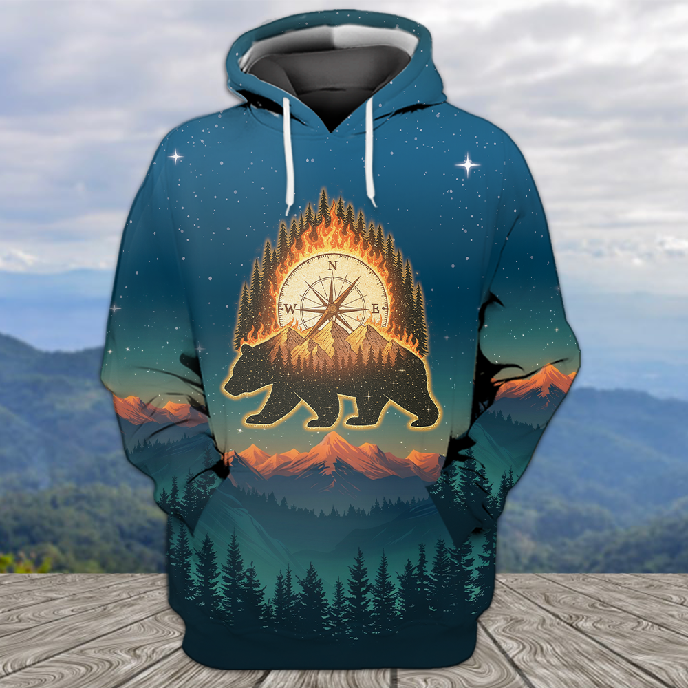 Bear Camp I Hate People  Mountain Night Forest All Over Print Shirt