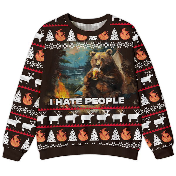 Funny Camping Bear I Hate People Ugly Sweater