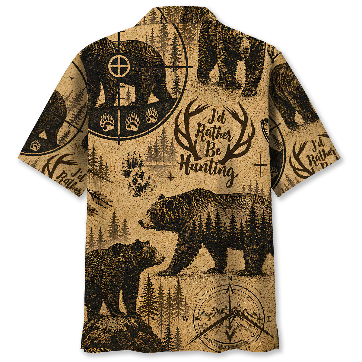 Black Bear I'd Rather Be Hunting Hawaiian Shirt
