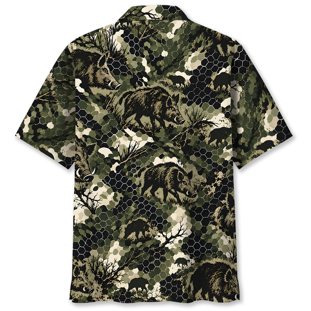 Tactical Hexagonal Wild Hog Hunting Camo Hawaiian Shirt